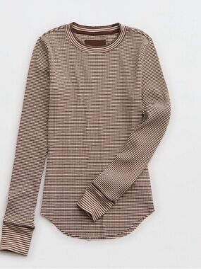 Aerie essential crewneck layering long sleeve tshirt in brown and cream stripes